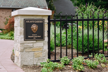 Wheaton College IL Sign at Entrance to Aslan's Garden